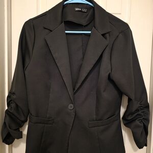 SHEIN Elegant Black Ruched Sleeve Blazer